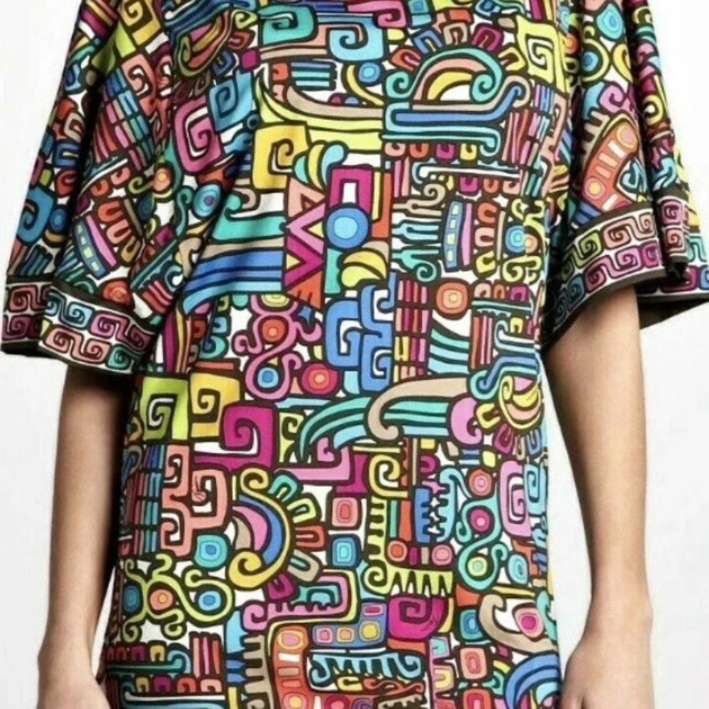 Trina Turk Maya Geometric Print Split Kimono Sleeve Tunic Dress M psychedelic - Picture 7 of 16